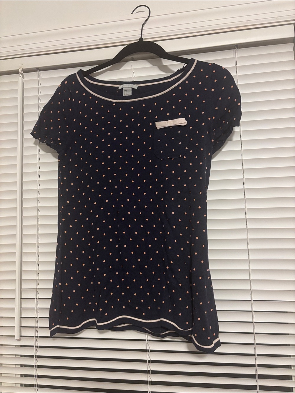 H&M Navy Short Sleeve Polka Dot Tee with Pink Dot Accents